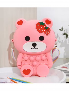 Kids POP-IT Teddy Bear Silicon  Crossbody Purse w/Zipper Closure